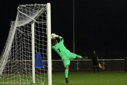 Leiston keeper Marcus Garnham saves a long-range shot