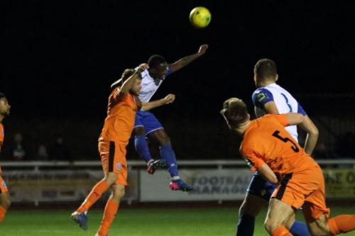 Leistons Tom Bullard (L) challenges Ryan Blake