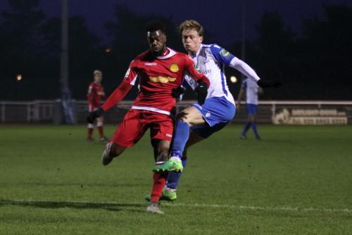 Enfields Aaron Greene gets his shot away despite the attention of Sean Bonnett-Johnson but it drifts just wide