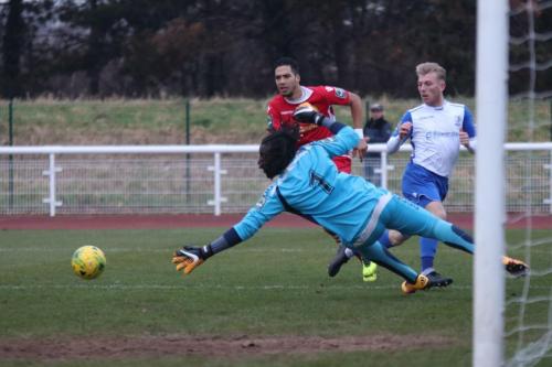 Enfields Ryan Blackman cuts the ball back for Liam Hopes opening goal