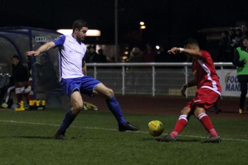 Enfields Steve Wales (L) and Mersthams Michael Abnett