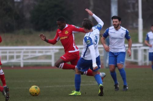 Mersthams Kershaney Samuels and Enfields Sam Youngs (9) and Mario Noto