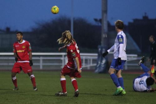 Mersthams Reece Hall (L) and Tayshan Hayden-Smith and Enfields Aaron Greene and Mario Noto (R)