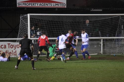 A late scramble in the Enfield goalmouth