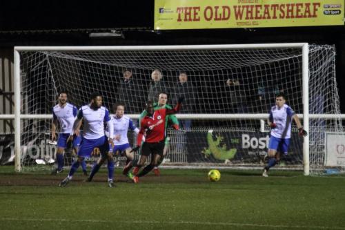 Burgess Hills Stephane Ngamvoulou (red) closely watched by (L-R) Mario Noto, Taofiq Olomowewe, Mickey Parcell, Joe Wright and Samir Bihmoutine