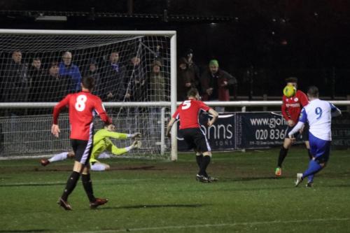 Enfields Liam Hope (9) sees his shot blocked (I think!) by Sam Fisk (5)