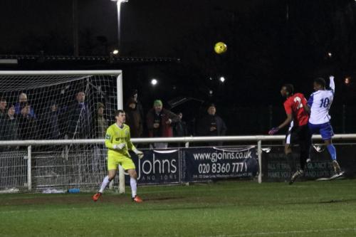 Enfields Ryan Blake (10) heads narrowly over