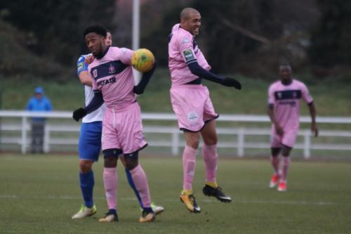 Dulwichs Nathan Ferguson (pink, L) and Ashley Carew and Enfields Adam Martin