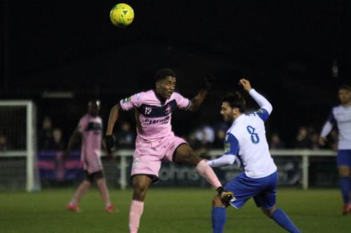 Dulwichs Nyren Clunis (L) and Enfields Mario Noto