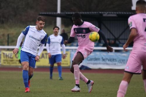 Enfields Dan Rumens (L) and Dulwichs Michael Onuvwigun