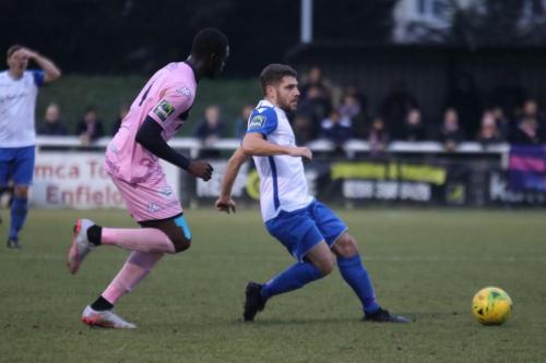 Enfields John Kyriacou (R) and Dulwichs Michael Onuvwigun