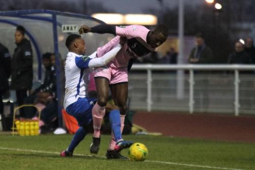 Enfields Ryan Blake (L) and Dulwichs Anthony Acheampong