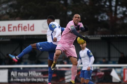 Enfields Ryan Blake (L) and Dulwichs Ashley Carew