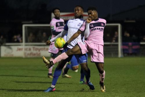 Enfields Ryan Blake and Dulwichs Nyren Clunis (R)