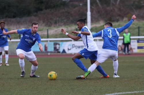 Enfields Dernell Wynter and Lowestofts Jacek Zielonka (L) and Adam Smith
