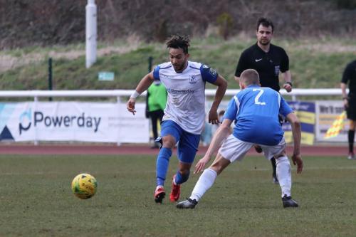 Enfields Tyler Campbell (L) and Lowestofts Dan Humphreys