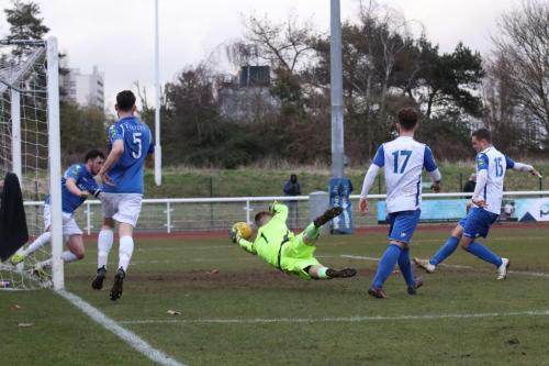 Liam Hope (15) completes the scoring after good work from Jack Hockney (17)