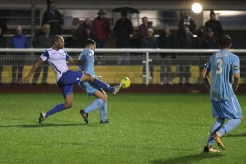 Enfields Simon Thomas (L) and Thurrocks Jordan Clark