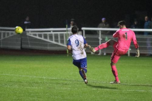 Thurrock keeper Jake Jessup clears from Elliot Benyon