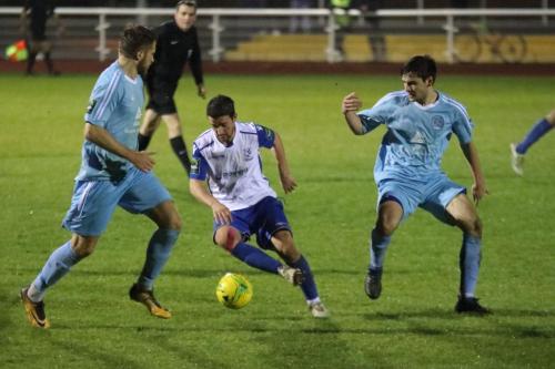 Thurrocks Remi Sutton (L) and ( ) Joe Christou and Enfields Elliot Benyon