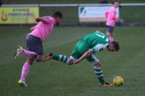 Enfields Adam Martin (L) and Leatherheads Sam Blackman