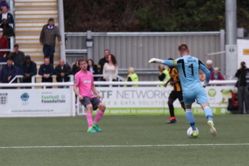 Maidstone keeper Lee Worgan moves upfield in the closing stages