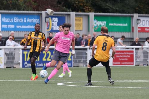Maidstones Jamar Loza (L) and Stuart Lewis and Enfields Sam Youngs