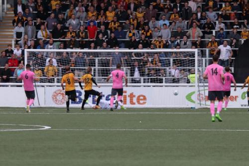 Maidstones Joe Pigott (32) scores the last-minute equaliser