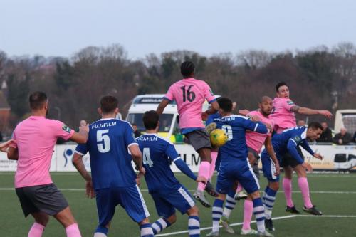 Dernell Wynter (16) scores Enfields late equaliser with a beautifully judged deflection off his thigh