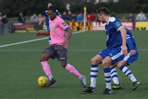 Enfields Dernell Wynter (L) and Margates Liam Friend and James Rogers (R)