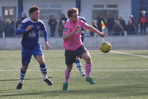 Margates James Rogers (L) and Enfields Aaron Greene