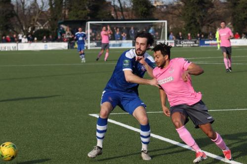 Margates Tom Mills (L) and Enfields Tyler Campbell