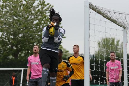Merstham keeper Ashlee Jones catches a wickedly deflected ball