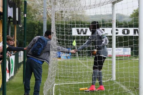 Merstham keeper Ashlee Jones shakes hands with a supporter at the end of the game