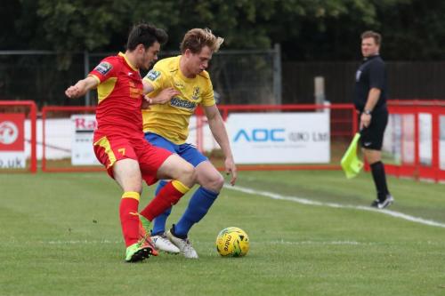 Enfields Aaron Greene (R) and Needhams Ryan Gibbs