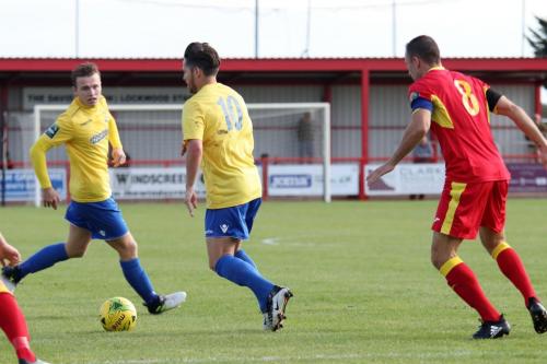 Enfields Mickey Parcell (L) and Drew Roberts and Needhams Gareth Heath
