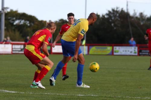 Enfields Simon Thomas (R) shields the ball from Kieran Morphew