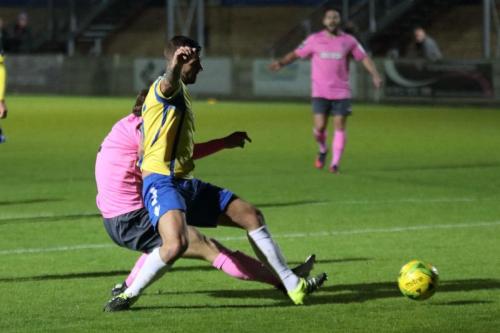 Enfields Mickey Parcell (pink) and Staines Tommy Brewer