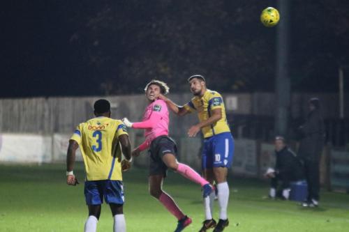 Staines Tyrell Miller-Rodney (L) and Mo Bettamer and Enfields Sam Youngs