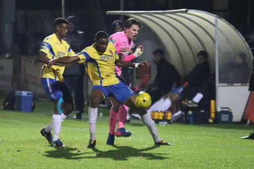 Staines Wadah Ahmidi (L) and Bayley Brown and Enfields Sam Youngs