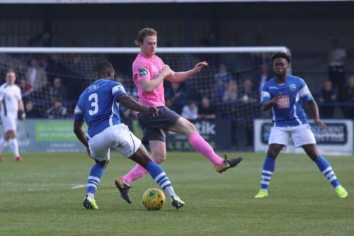 Angels Ibizugbe (L) and Xavier Vidal and Enfields Aaron Greene