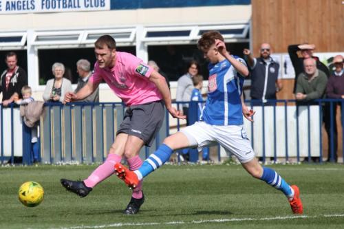 Enfields Brad Wadkins (L) and Angels Callum Adonis-Taylor