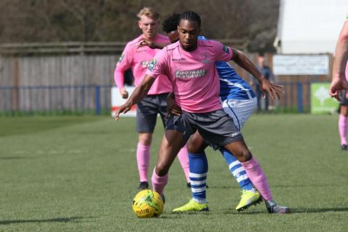 Enfields Dernell Wynter (front) and Ryan Blackman and Angels Xavier Vidal