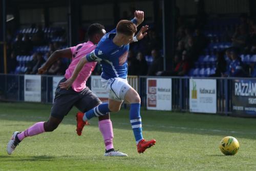 Enfields Ryan Blake (L) and Angels Callum Adonis-Taylor