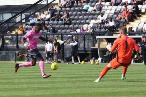 Enfields Ryan Blake capitalises on a poor clearance from keeper Kyle Merson to score the second goal