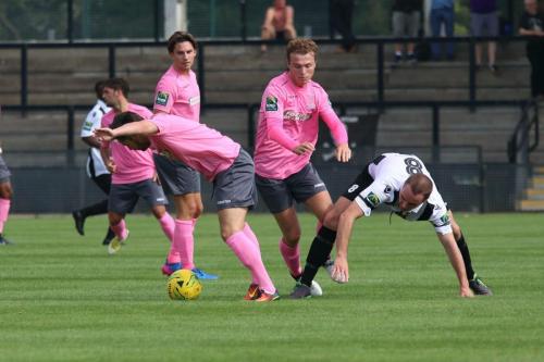 Tootings Chace ONeill (8) loses possession under pressure from Mickey Parcell (pink, R) and Drew Roberts