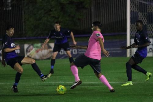 Enfields Mario Noto and (L-R) Wingates Spencer McCall, Sean Cronin and Nathan Mavila
