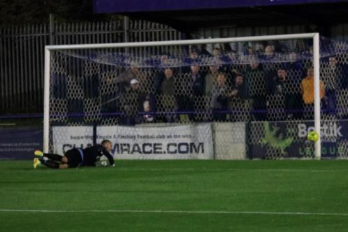 Wingates Shane Gore watches a shot pass wide of the post