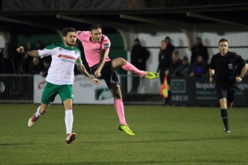 Enfields Matt Johnson shoots watched by Harvey Whyte