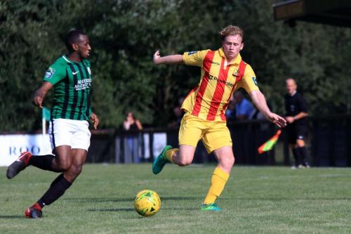 Burgess Hills Ibrahim Diallo (L) and Enfields Aaron Greene